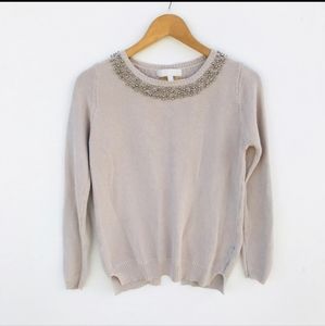 Wrap Back Sweater with Beaded Neckline
